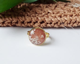 Fancy, Real Flower Jewelry, Resin Ring, Dried Flower, Adjustable Ring, Queen Ann Lace, Handmade Band, Hand Charm,  Hand Accessory, Gift Me