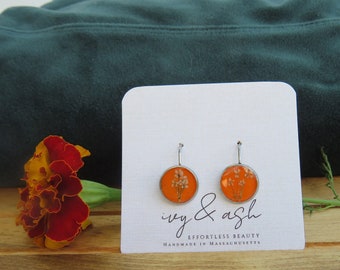 Orange Dangle Earring for Everyday Wear, Natural Fashion, Gift for Gardeners and Flower Farmers, Floral Jewelry for Women