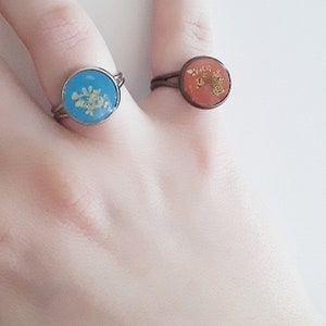 Tea Party, Choose Three, Your Choice, Party Favor,Real Flower Jewelry, Resin Ring, Dried Flower, Adjustable Ring, Queen Ann Lace, Her Favors image 4