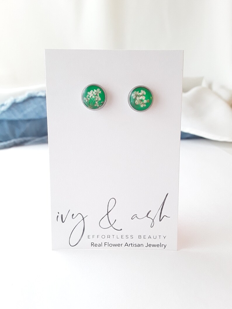 Bright Collection, Real Flower Stud Earring, Ear Candy, Cherry, Sunkist, Lemonade, Granny Smith, Teal, Caribbean, Grape Juice, Pop of Color image 7