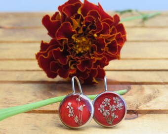 Red Dangle Earring, Drop Style Earring for Everyday Wear, Natural Women Floral Fashion