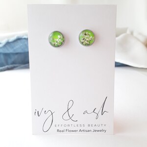 Bright Collection, Real Flower Stud Earring, Ear Candy, Cherry, Sunkist, Lemonade, Granny Smith, Teal, Caribbean, Grape Juice, Pop of Color image 6