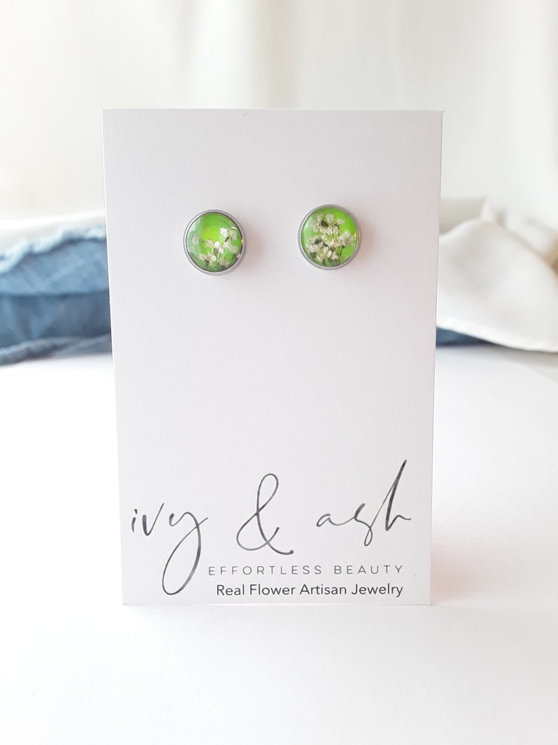 Bright Collection, Real Flower Stud Earring, Ear Candy, Cherry, Sunkist, Lemonade, Granny Smith, Teal, Caribbean, Grape Juice, Pop of Color immagine 6