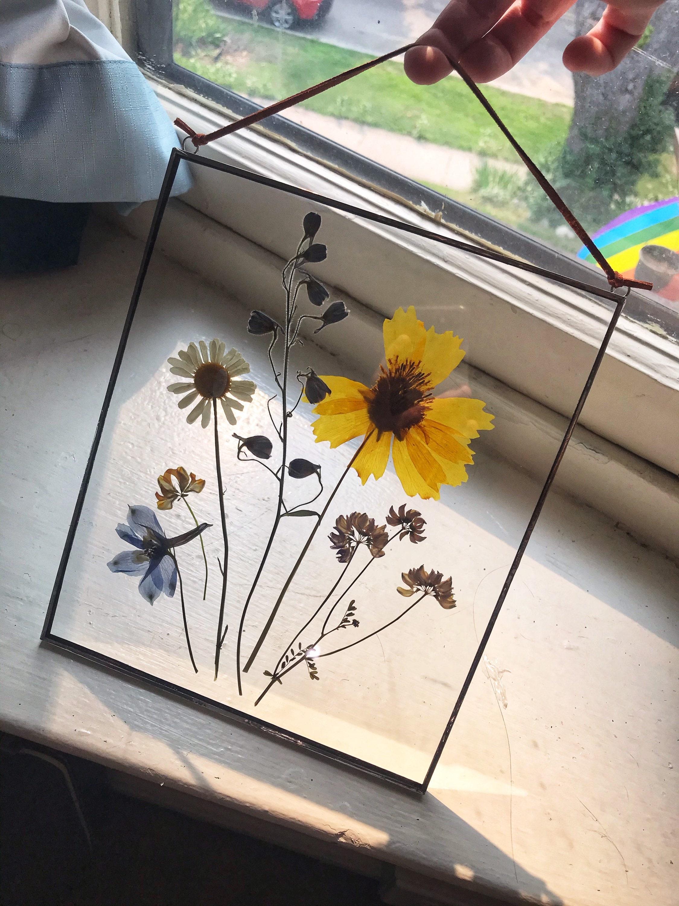 Pressed Flowers Glass Panel Etsy
