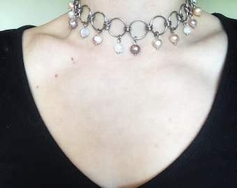 Stainless steel handmade choker necklace with pearls
