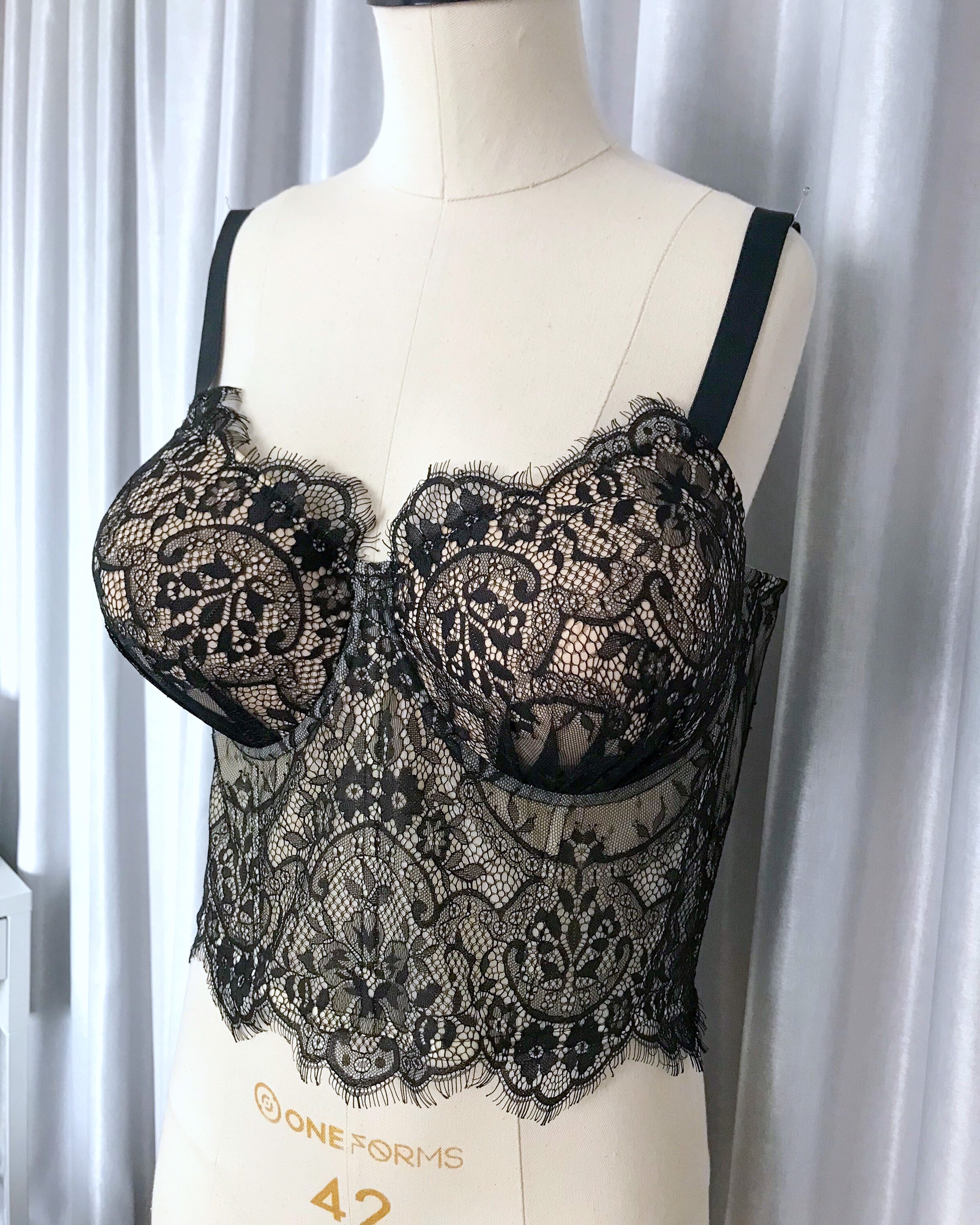 Corset Bustier with cups black lace bustier Crop top Etsy