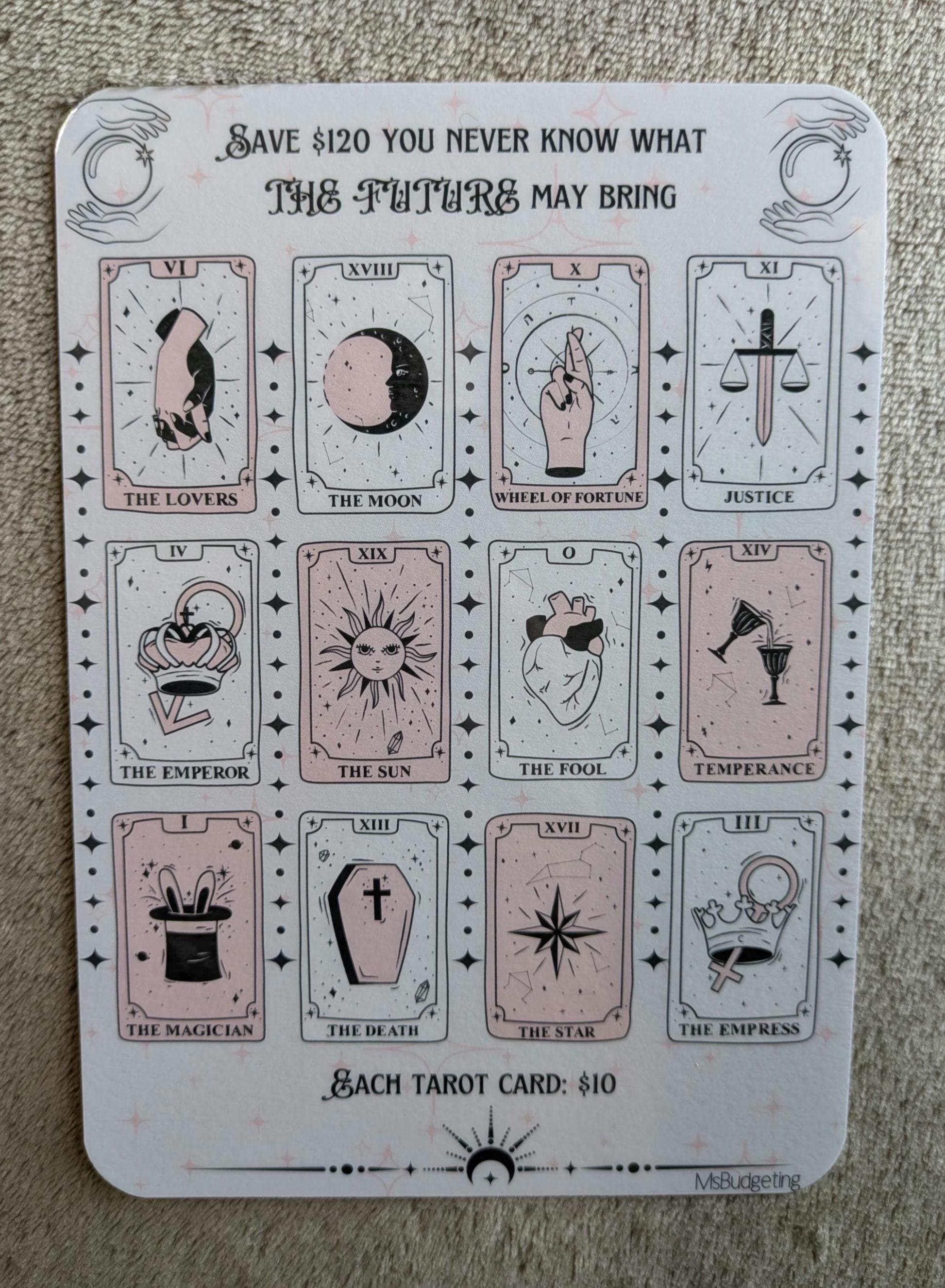 Tarot "The Future" (Emergency Fund) savings challenge
