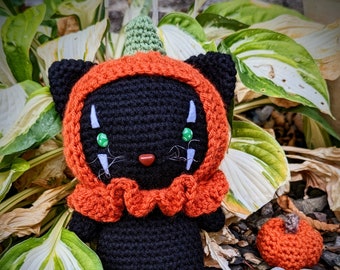 OOAK hand made crochet Halloween Kitty cat Pumpkin Clown Art doll - Jingles