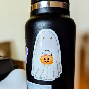 Cute pumpkin Trick-or-Treating Ghost Halloween water proof die cut vinyl sticker image 4