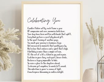 Celebrating YOU Birthday Poem | Printable sentimental birthday gift for women and men birthday keepsake wall art happy seventieth birthday
