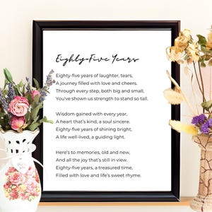 85th Birthday Ideas | 85th birthday gift for women and men, printable 85th birthday decoration poem wall art, 85th birthday gift DIY for mom