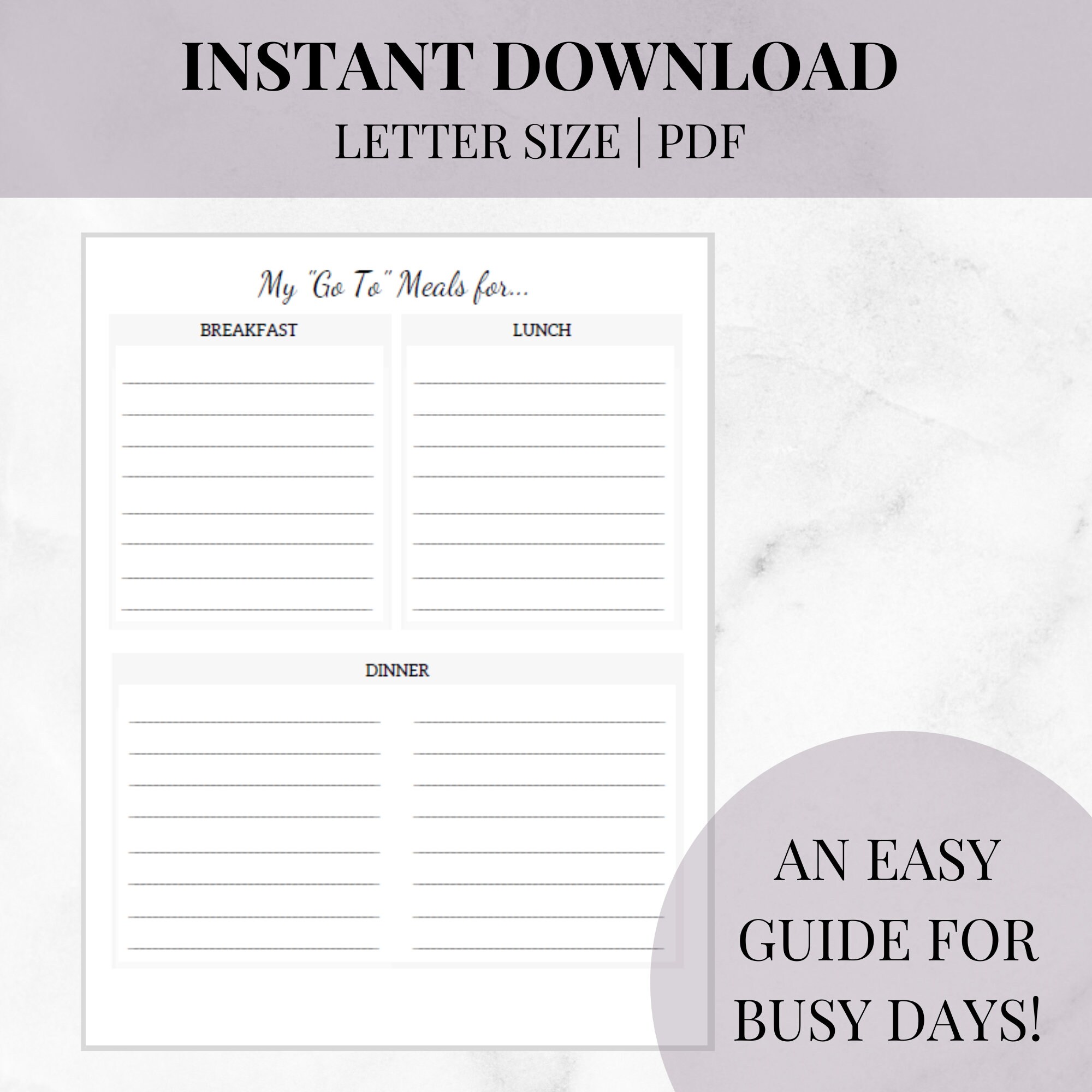 Printable Meal Prep Planner, Food List, Family Meal Planner, Recipe Planner, Menu Planning ...