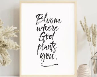 Christian Wall Art: Bloom Where God Plants You Quote (Digital Download)