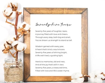 75th Birthday Celebration Poem | 75th birthday gift for women birthday poem, 75th birthday gift for men, 75th birthday ideas 75 years old