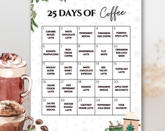 Coffee Advent Calendar 2025 | Adult advent calendar printable, advent calendar for women, christmas countdown calendar, 25 days of Christmas