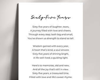 11x14 Poem 65th Birthday | Heartfelt Christmas gift for parents mother father mom dad grandparents grandma nana grandpa grandad papa
