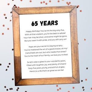 Funny 65th Birthday Gifts | Printable digital download 65th birthday gift for women and men, 65th birthday decoration for party and wall art