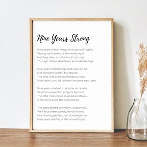 9th Anniversary Gift for Her | Printable 9th Wedding Anniversary Poem Keepsake