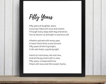 Happy 50th Birthday Poem | Gift Ideas for Milestone Birthday | Emotional 50th Birthday Gift for Women & Men | Last Minute Birthday Poster
