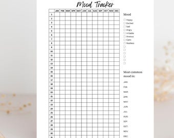 Stimmung Tracker | Stimmungsdiagramm emotionales Tagebuch Stimmungsmonitoring Bipol Stimmung lang Bipol Stimmung Tracker Reflektierendes Journal tägliches Journal druckbar