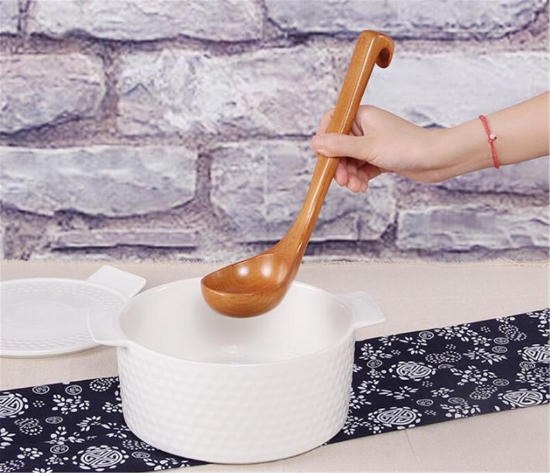Creative wooden spoon long handle hot pot spoon with hook oil Etsy