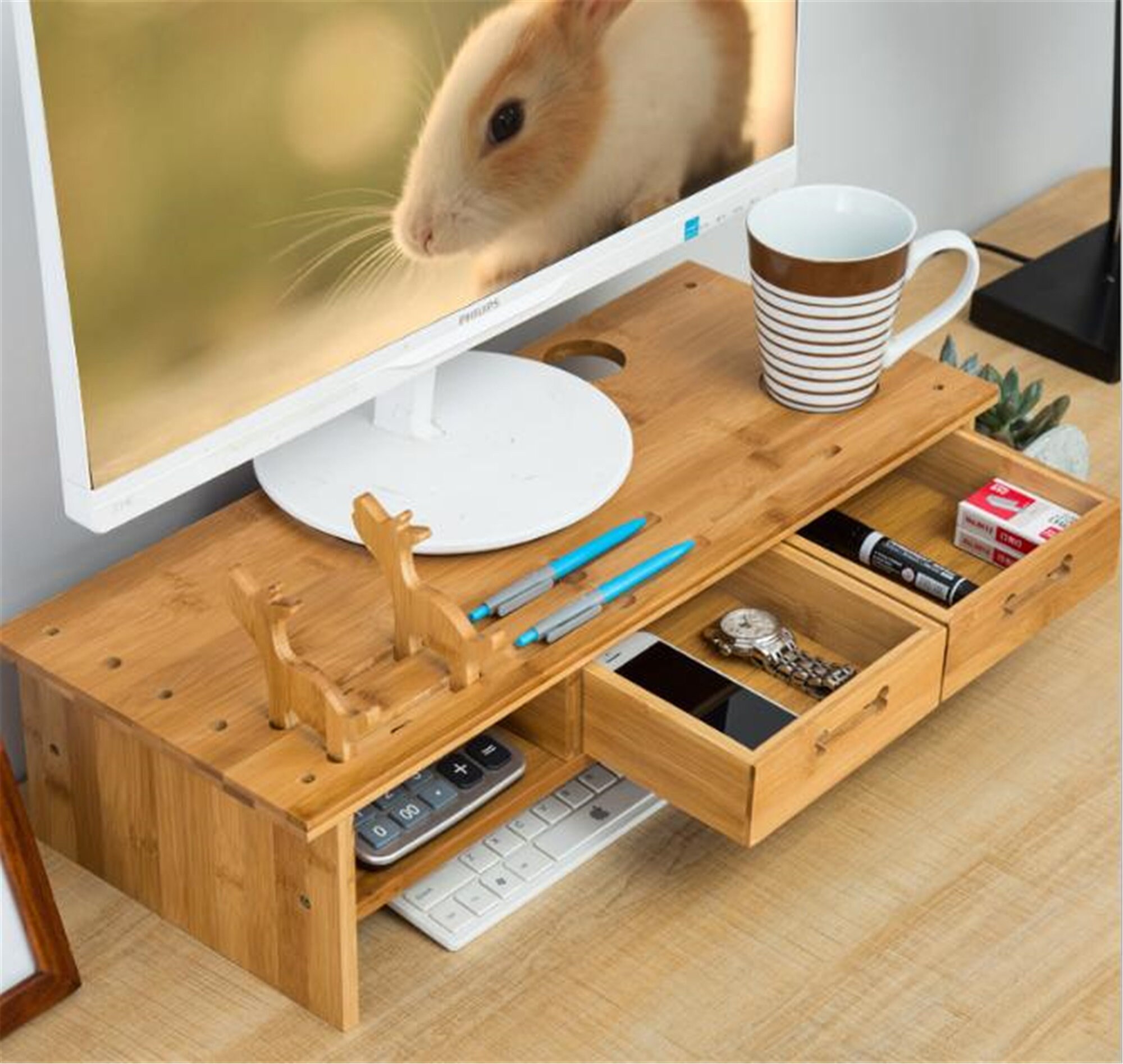 Monitor iMac Computer Screen bamboo Stand Riser Tidy Desk Etsy