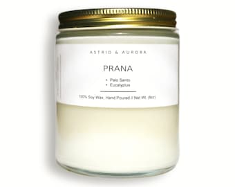 Yoga & Meditation Candle | PRANA | Vitality Candle | Palo Santo | Eucalyptus | Clarity and Focus Candle | 100% Soy wax | Hand-poured