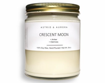 Yoga & Meditation Candle | CRESCENT MOON | Forest Fresh | Amber | Oakmoss | Warm and Cozy Candle | 100% Soy wax | Hand-poured