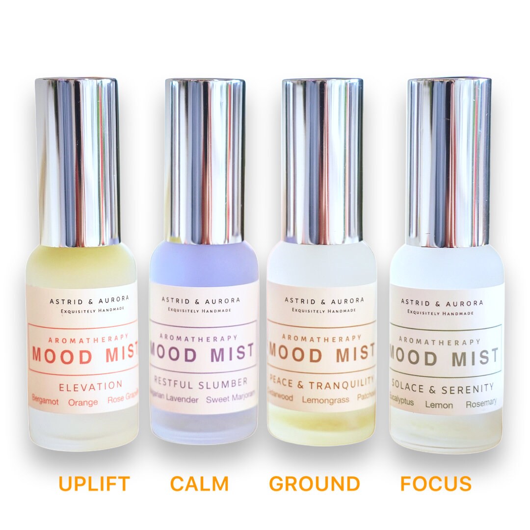 Aromatherapy Mood Mist Set of 4, Rosewater Essential Oil Face and Body ...