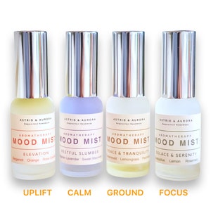 Aromatherapie Stimmungsnebel 4er Set, Rosenwasser Ätherisches Öl Gesichts- und Körperspray, Natürliches Spray, Energize, Focus, Relax, Erdungsspray