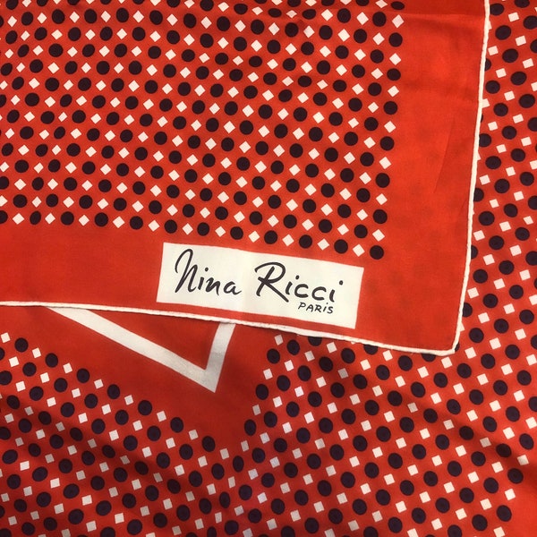 Foulard Nina Ricci en soie rouge marine et blanc