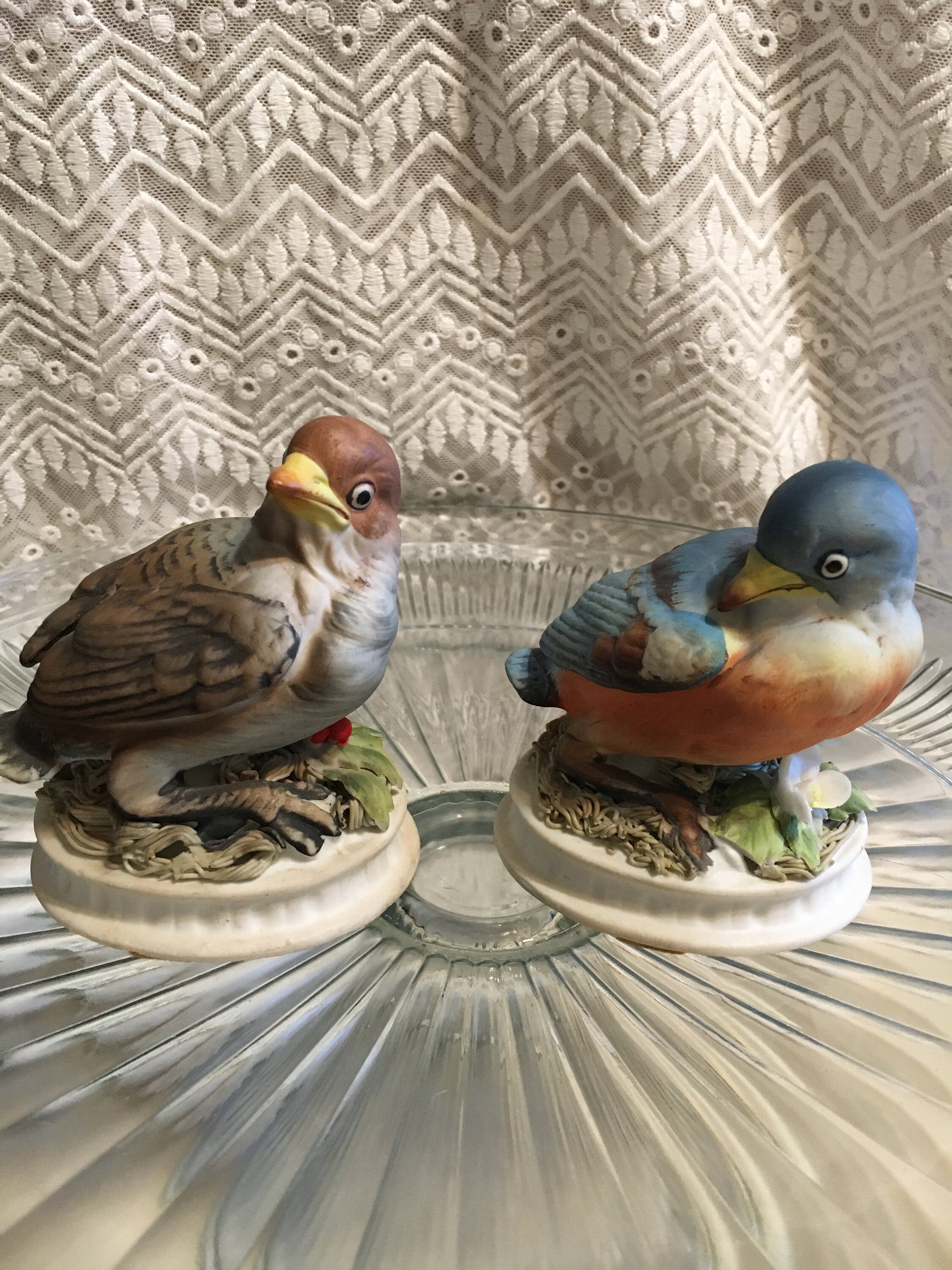 Vintage LEFTON Bird Figurines TWO. Snow Bird and Eastern Blue Bird