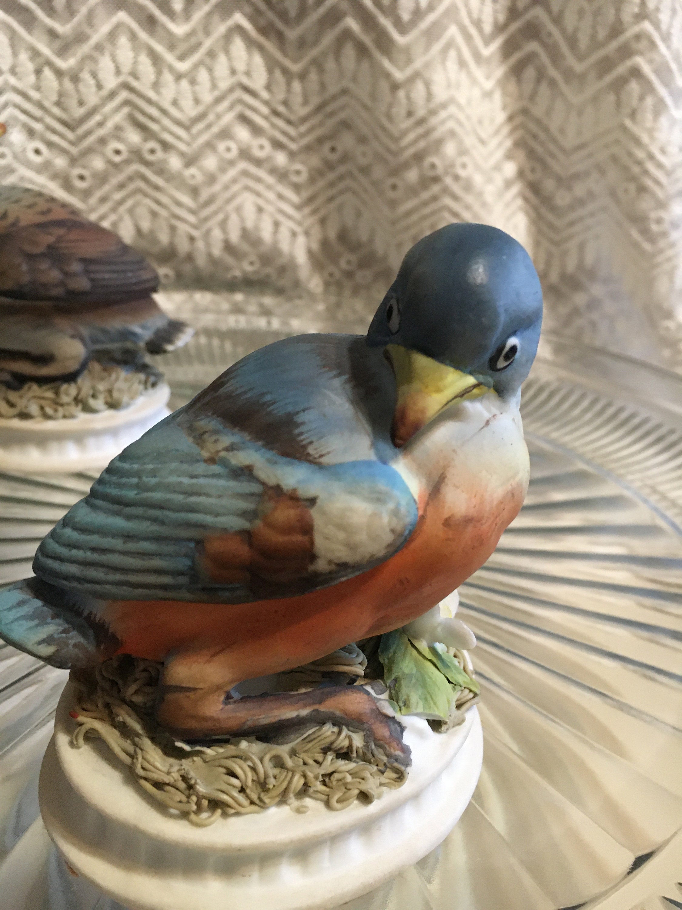 Vintage LEFTON Bird Figurines TWO. Snow Bird and Eastern Blue Bird