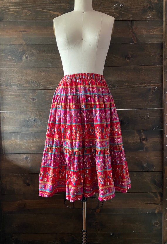 Vintage 90’s southwestern cotton skirt / elastic … - image 2