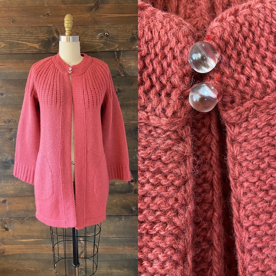Vintage 80’s wool knit cardigan / long duster / c… - image 1