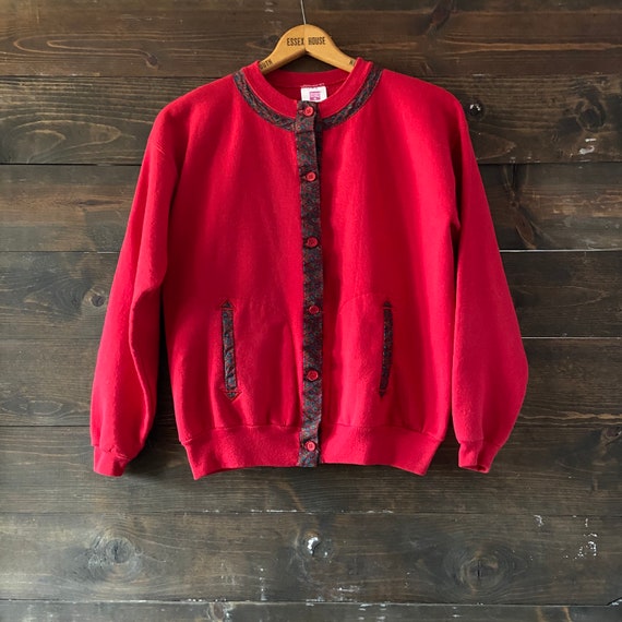 Vintage 90’s red sweatshirt cardigan / arrow pocke