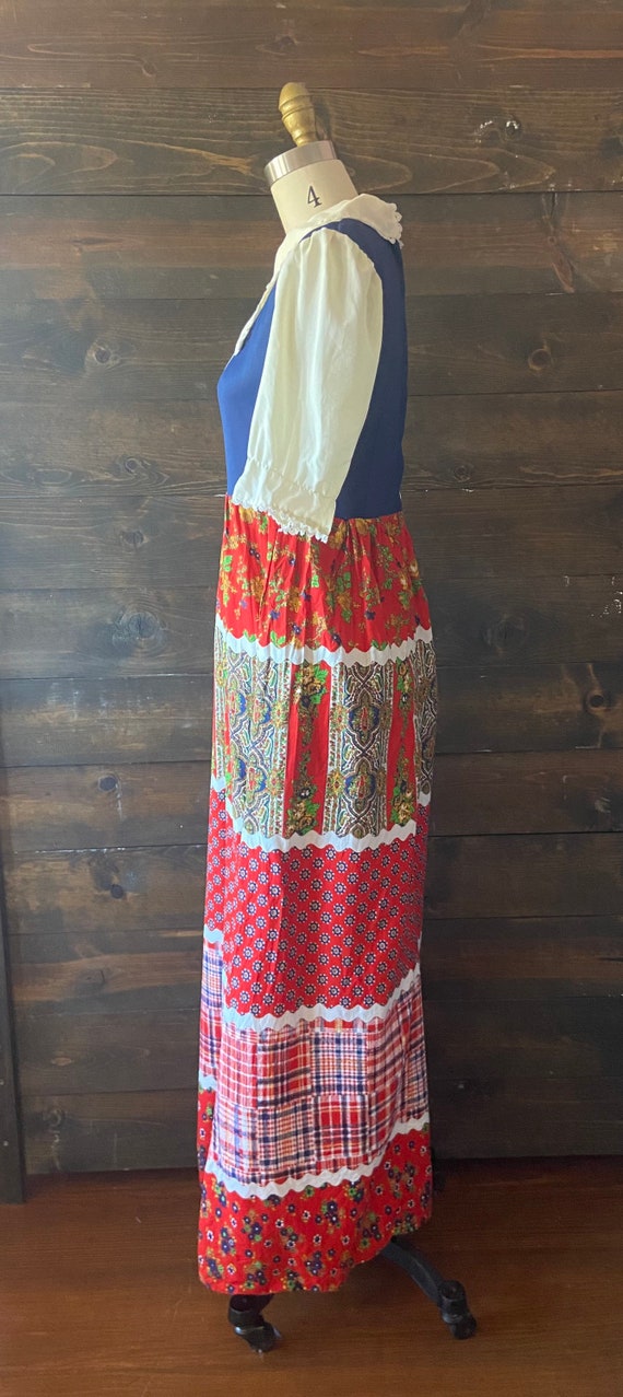 Vintage 70’s dirndl maxi dress / faux patchwork /… - image 4