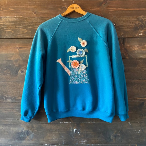 Vintage 80’s cottagecore sweatshirt / quilted wat… - image 1