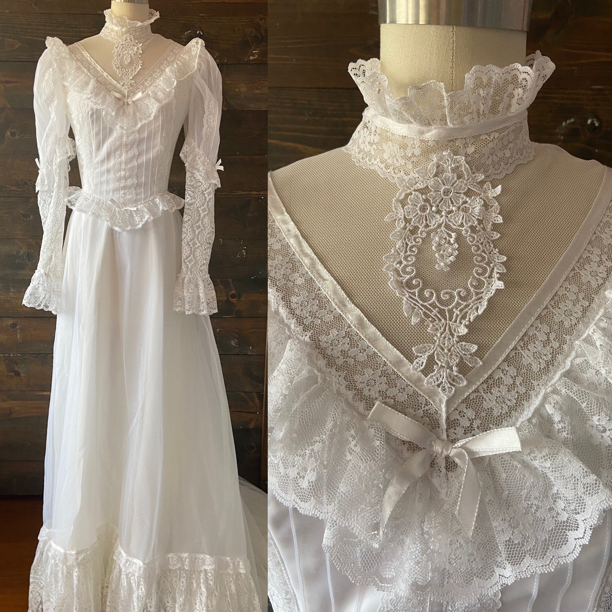 victorian vintage high neck long sleeve wedding dress