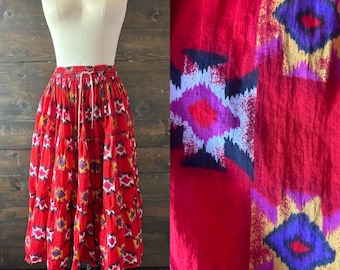 vintage 90s southwestern skirt red midi skirt