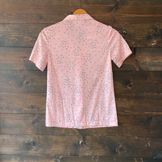 vintage 70’s floral poly top / pink button down s… - image 10
