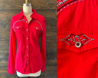 Y2K 2000s cowgirl shirt / rhinestone snaps / embroidered