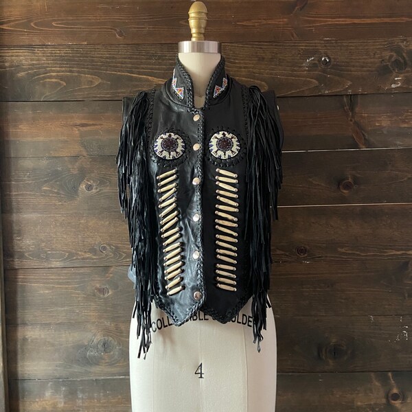 Vintage 80’s beaded biker vest / fringe and beads / southwestern style <<<terlingua biker vest>>>