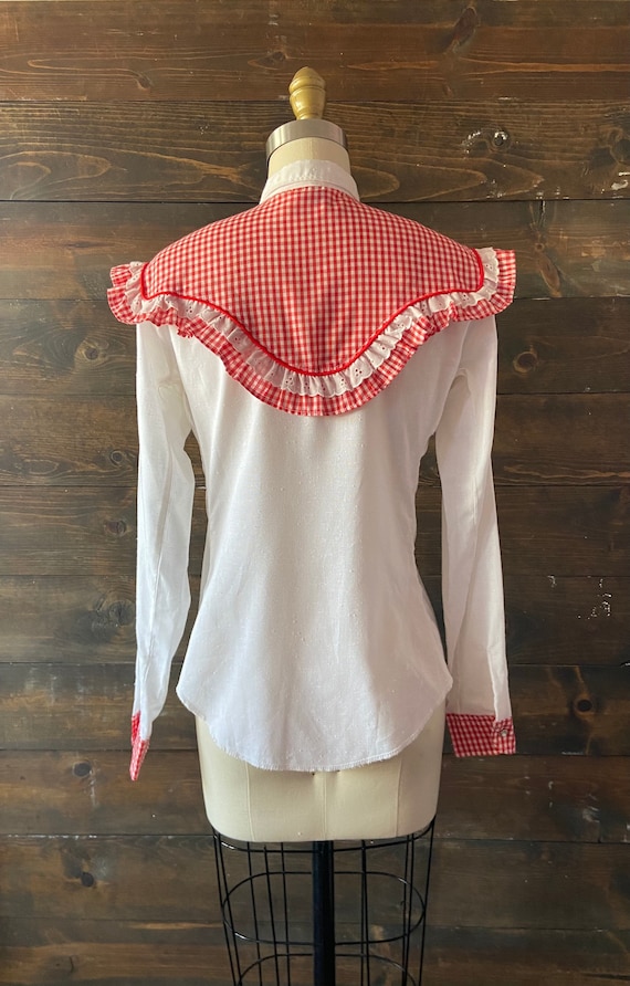 Vintage 70’s gingham western shirt / ruffle yoke … - image 6