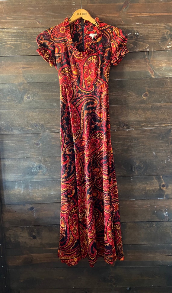Vintage 70’s paisley maxi dress / red orange and … - image 6