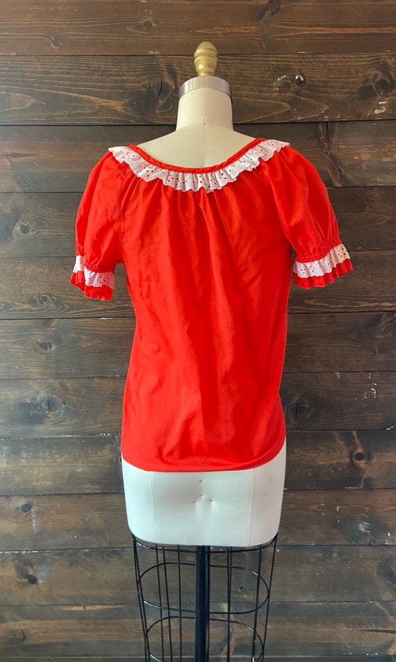 Vintage 70’s puff sleeve top / red square dance s… - image 7