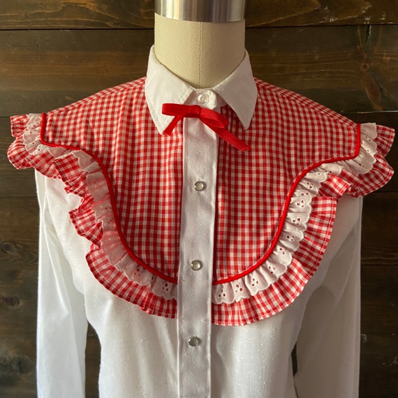 Vintage 70’s gingham western shirt / ruffle yoke … - image 3