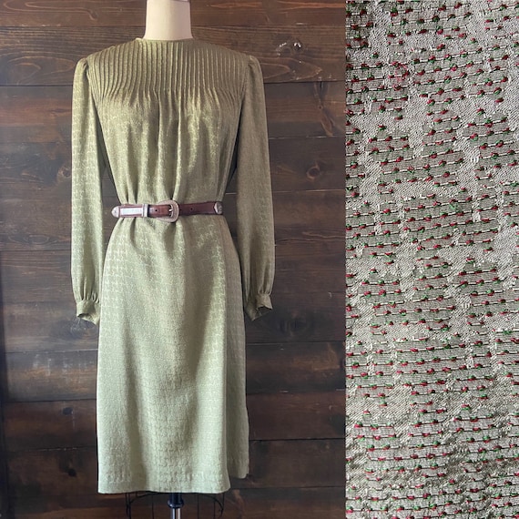 Vintage 80’s silk peasant dress / long sleeve shi… - image 1