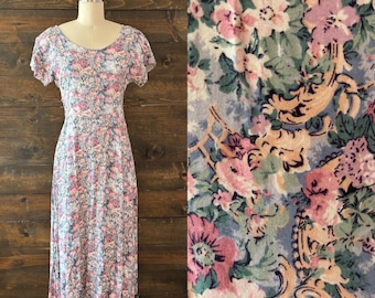 Vintage 90s floral midi dress / rayon / 90s does 30s