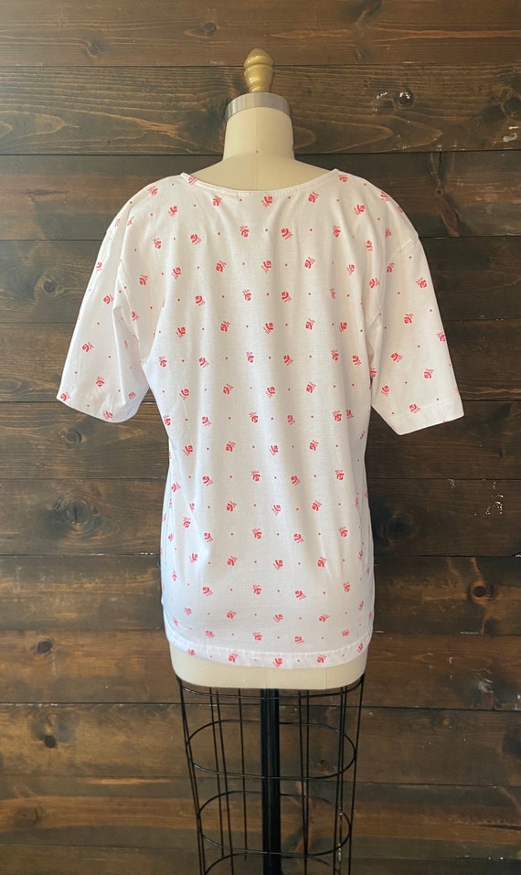 Vintage 90’s rose print tee shirt / pink floral t… - image 5